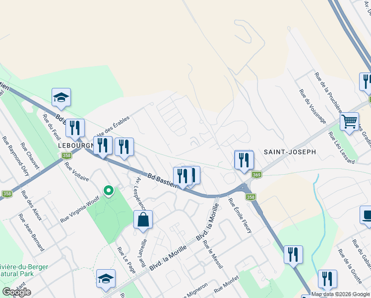 map of restaurants, bars, coffee shops, grocery stores, and more near 1064 Rue du Calcaire in Québec
