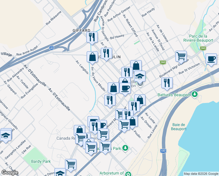 map of restaurants, bars, coffee shops, grocery stores, and more near 3079 Rue Loyola in Québec