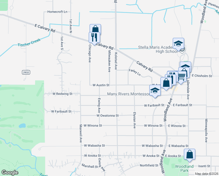 map of restaurants, bars, coffee shops, grocery stores, and more near 316 West Austin Street in Duluth