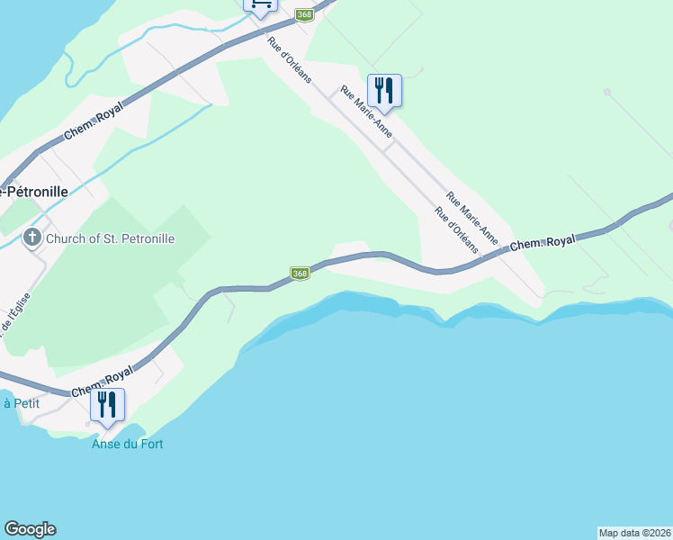 map of restaurants, bars, coffee shops, grocery stores, and more near 8141 Chemin Royal in Sainte-Pétronille