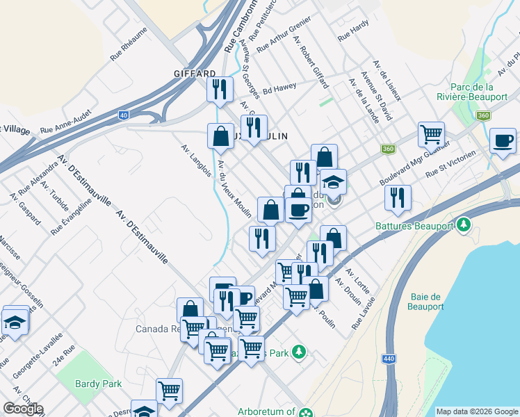 map of restaurants, bars, coffee shops, grocery stores, and more near 3079 Rue Loyola in Québec