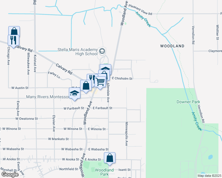 map of restaurants, bars, coffee shops, grocery stores, and more near 4024 Allendale Avenue in Duluth