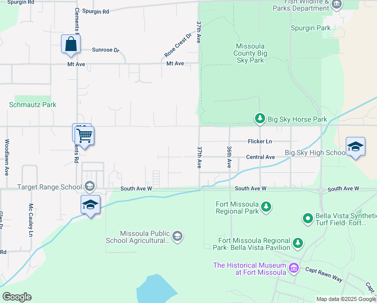 map of restaurants, bars, coffee shops, grocery stores, and more near 3712 West Central Avenue in Missoula