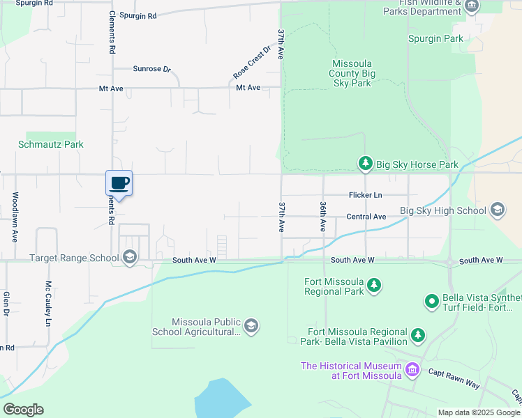 map of restaurants, bars, coffee shops, grocery stores, and more near 3712 West Central Avenue in Missoula