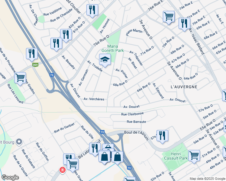 map of restaurants, bars, coffee shops, grocery stores, and more near 2425 Rue de l'Agriculture in Ville de Québec