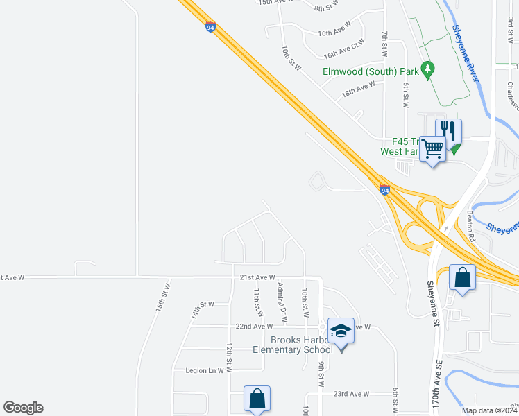 map of restaurants, bars, coffee shops, grocery stores, and more near 1146 Highland Lane West in West Fargo
