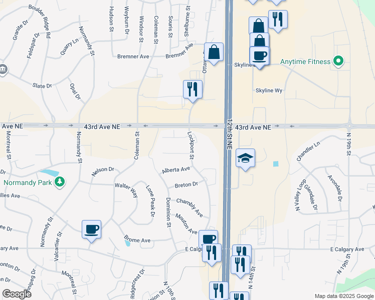 map of restaurants, bars, coffee shops, grocery stores, and more near 934 Mahone Avenue in Bismarck