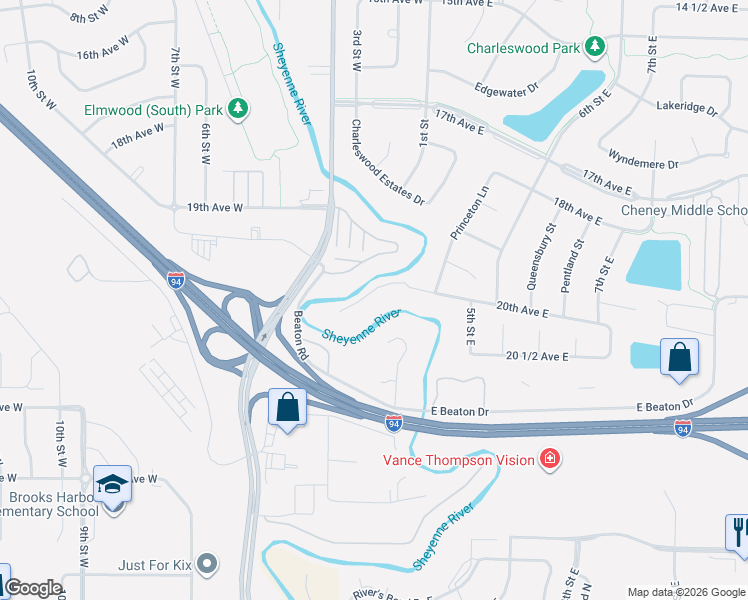 map of restaurants, bars, coffee shops, grocery stores, and more near 1965 Sheyenne Street in West Fargo