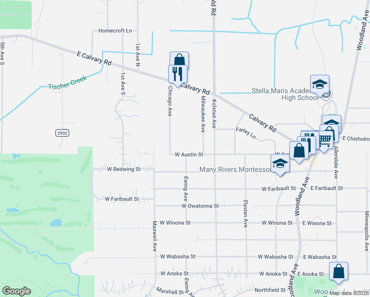 map of restaurants, bars, coffee shops, grocery stores, and more near 3923 West Austin Street in Duluth