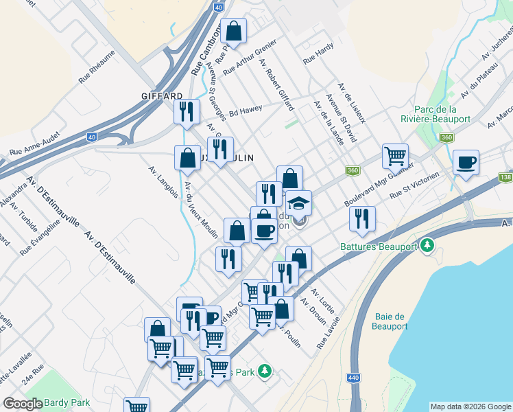 map of restaurants, bars, coffee shops, grocery stores, and more near 3189 Rue Loyola in Québec