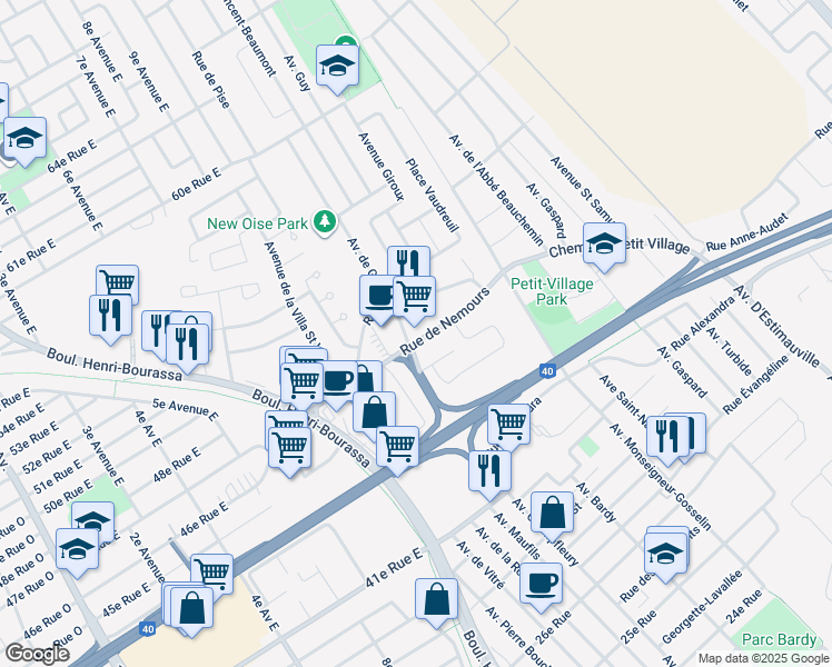 map of restaurants, bars, coffee shops, grocery stores, and more near 4600 Avenue de Gaulle in Charlesbourg