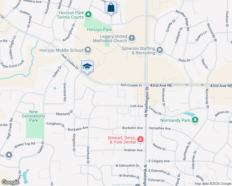 map of restaurants, bars, coffee shops, grocery stores, and more near 4412 Serenity Court in Bismarck