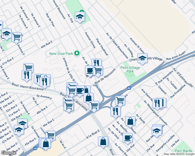 map of restaurants, bars, coffee shops, grocery stores, and more near 4630 Avenue de Gaulle in Ville de Québec