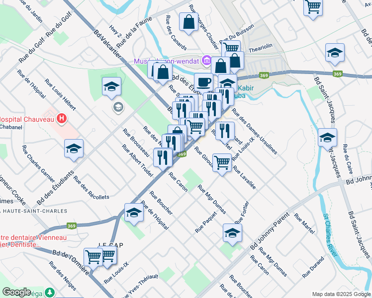 map of restaurants, bars, coffee shops, grocery stores, and more near 264 Rue Racine in Quebec
