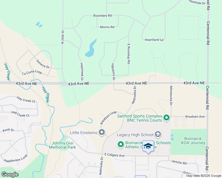 map of restaurants, bars, coffee shops, grocery stores, and more near 4354 Hillsboro Drive in Bismarck