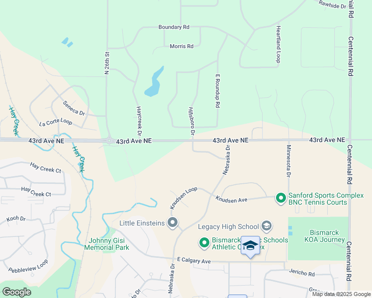 map of restaurants, bars, coffee shops, grocery stores, and more near 4354 Hillsboro Drive in Bismarck