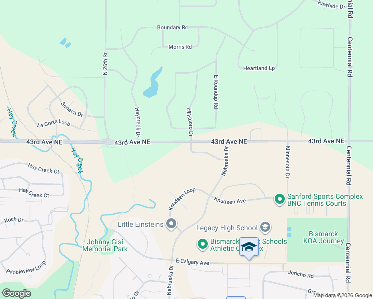 map of restaurants, bars, coffee shops, grocery stores, and more near 4354 Hillsboro Drive in Bismarck