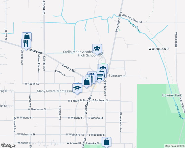 map of restaurants, bars, coffee shops, grocery stores, and more near 22 West Chisholm Street in Duluth
