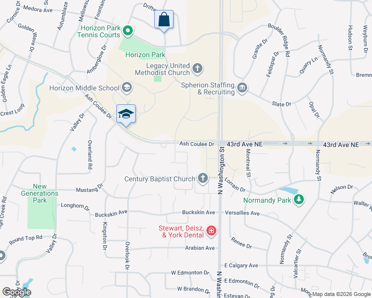 map of restaurants, bars, coffee shops, grocery stores, and more near 4231 Serenity Court in Bismarck