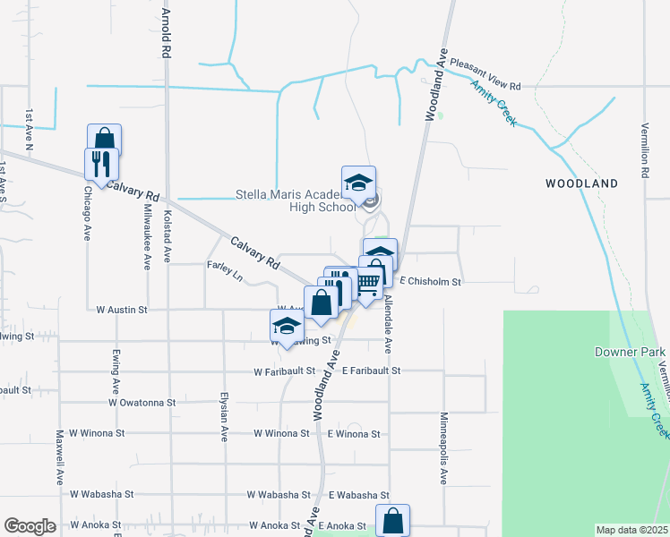 map of restaurants, bars, coffee shops, grocery stores, and more near 22 West Chisholm Street in Duluth