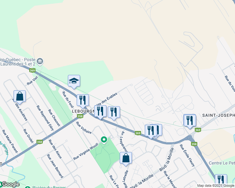 map of restaurants, bars, coffee shops, grocery stores, and more near 1225 Côte des Érables in Ville de Québec