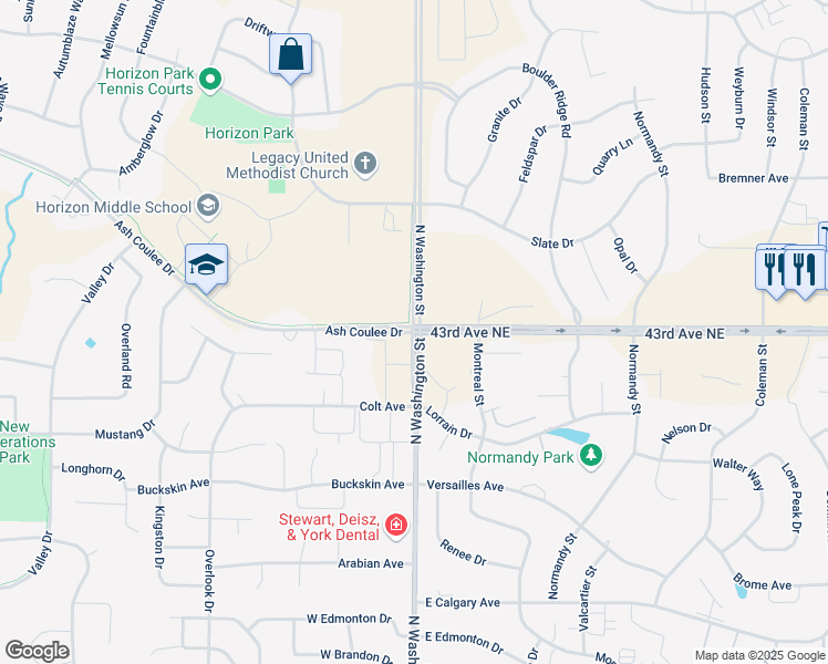 map of restaurants, bars, coffee shops, grocery stores, and more near 101 Ash Coulee Drive in Bismarck