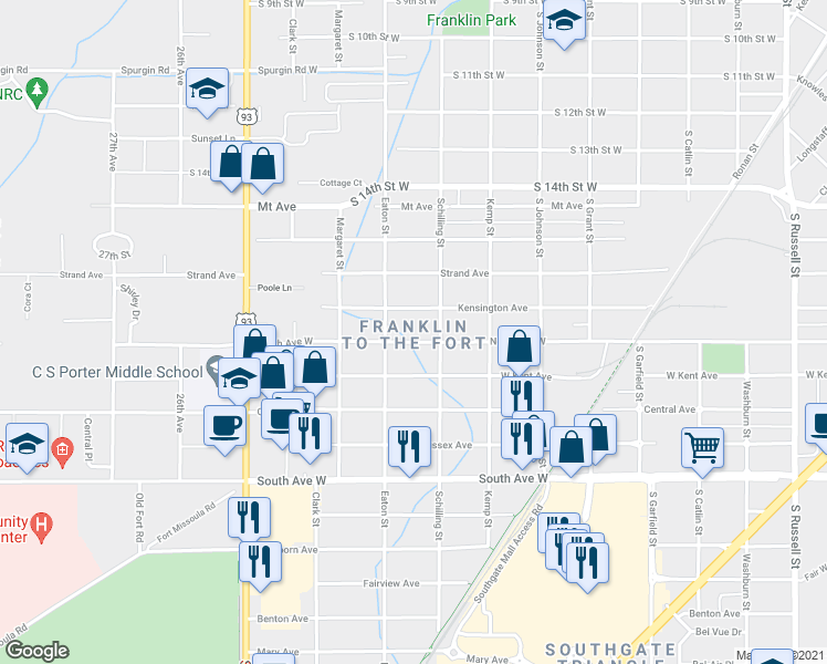 map of restaurants, bars, coffee shops, grocery stores, and more near 2220 North Ave West in Missoula