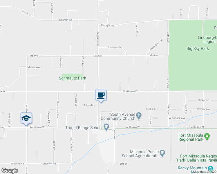 map of restaurants, bars, coffee shops, grocery stores, and more near 4020 Fort Missoula Road in Missoula