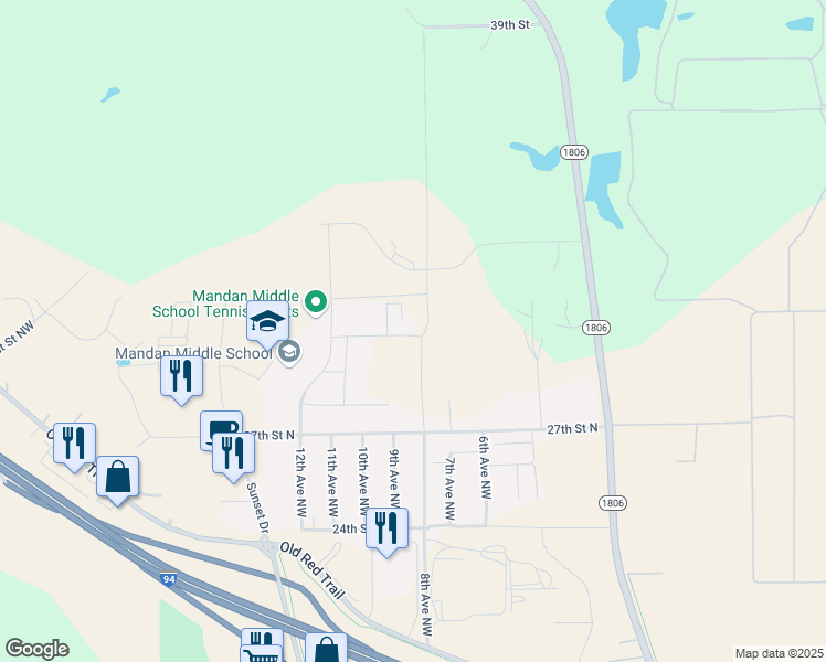 map of restaurants, bars, coffee shops, grocery stores, and more near 3011 8th Avenue Northwest in Mandan