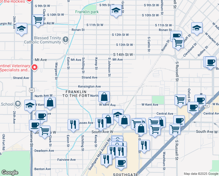 map of restaurants, bars, coffee shops, grocery stores, and more near 2009 North Avenue West in Missoula