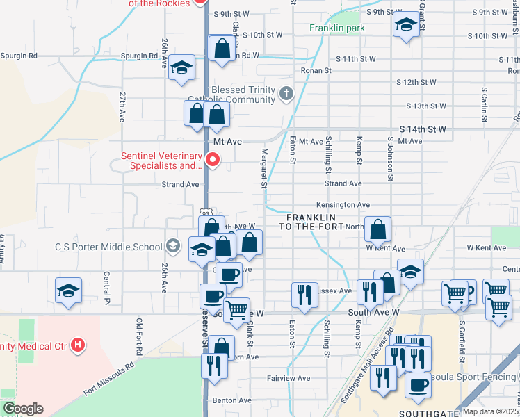 map of restaurants, bars, coffee shops, grocery stores, and more near 2000 Margaret Street in Missoula