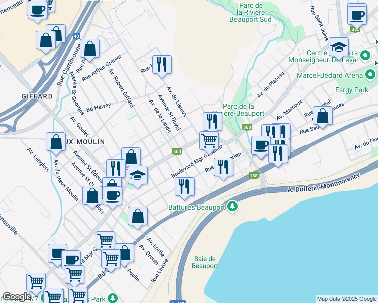 map of restaurants, bars, coffee shops, grocery stores, and more near 2080 Avenue Saint Ulric in Québec