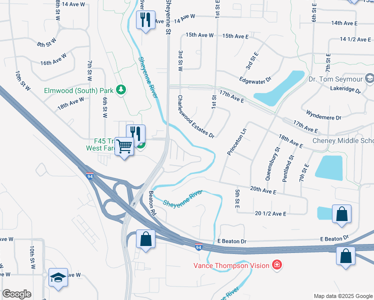 map of restaurants, bars, coffee shops, grocery stores, and more near 1901 Sheyenne Street in West Fargo