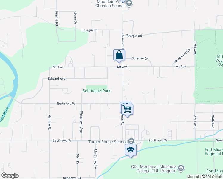 map of restaurants, bars, coffee shops, grocery stores, and more near 1812 42nd Avenue in Missoula
