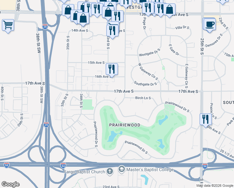 map of restaurants, bars, coffee shops, grocery stores, and more near in Fargo