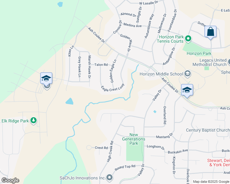 map of restaurants, bars, coffee shops, grocery stores, and more near 1301 Eagle Crest Loop in Bismarck