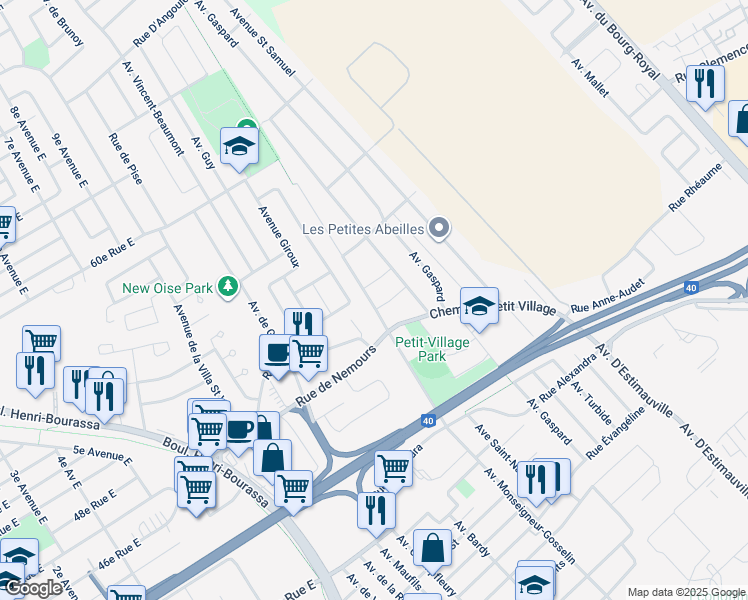 map of restaurants, bars, coffee shops, grocery stores, and more near 3130 Boulevard du Loiret in Ville de Québec