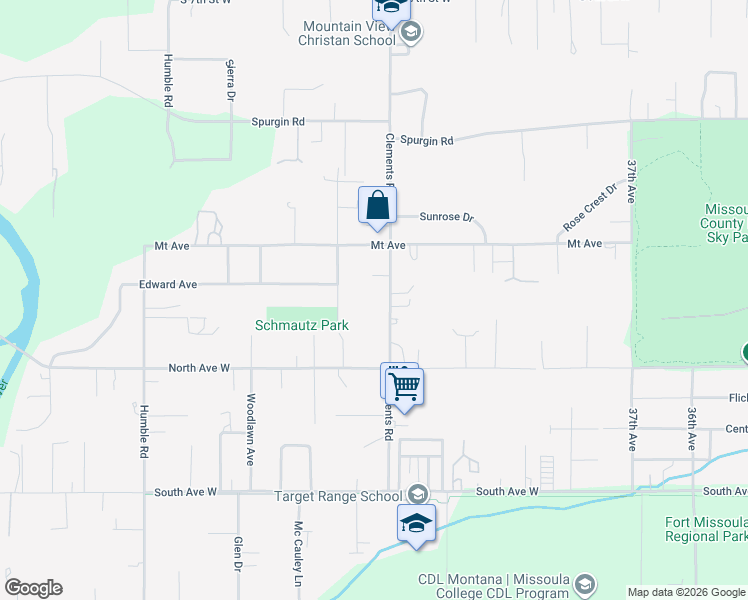 map of restaurants, bars, coffee shops, grocery stores, and more near 1812 42nd Avenue in Missoula