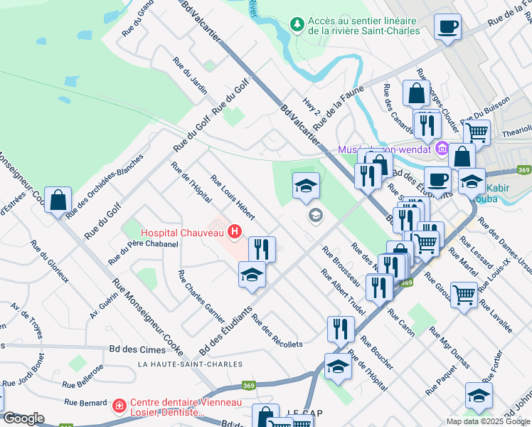 map of restaurants, bars, coffee shops, grocery stores, and more near 145 Rue Albert Trudel in Ville de Québec