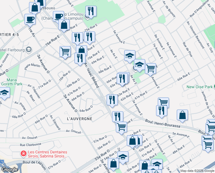 map of restaurants, bars, coffee shops, grocery stores, and more near 6532 Boulevard Henri-Bourassa in Québec