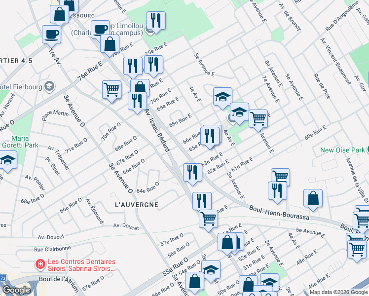 map of restaurants, bars, coffee shops, grocery stores, and more near 6532 Boulevard Henri-Bourassa in Québec