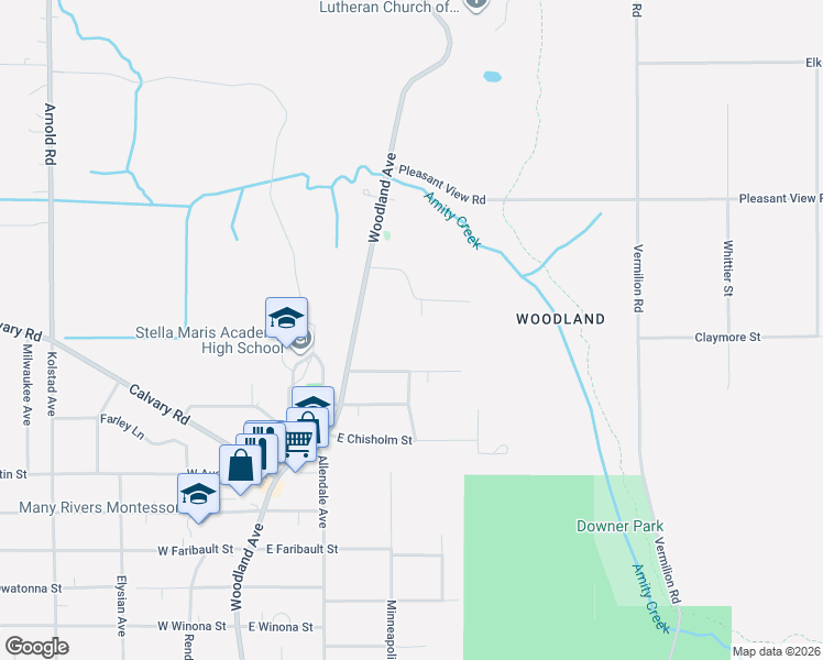 map of restaurants, bars, coffee shops, grocery stores, and more near 4504 Woodland Avenue in Duluth