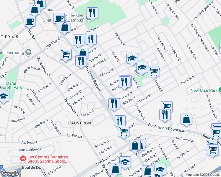 map of restaurants, bars, coffee shops, grocery stores, and more near 6530 Boulevard Henri-Bourassa in Québec