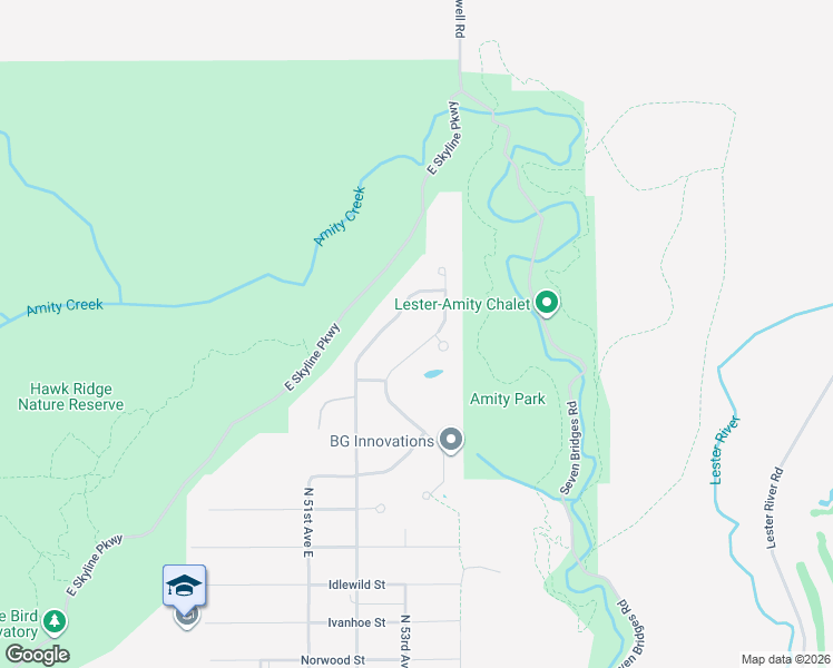 map of restaurants, bars, coffee shops, grocery stores, and more near 3018 North 52nd Avenue East in Duluth