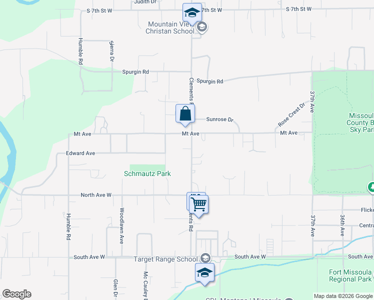 map of restaurants, bars, coffee shops, grocery stores, and more near 1610 42nd Avenue in Missoula