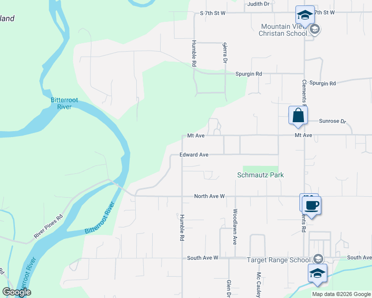 map of restaurants, bars, coffee shops, grocery stores, and more near 4433 Mount Avenue in Missoula