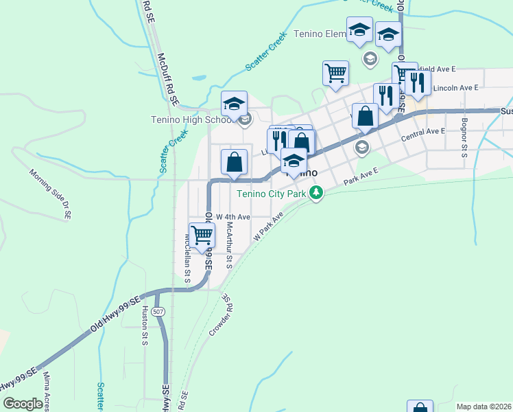 map of restaurants, bars, coffee shops, grocery stores, and more near 178 Keithahn Street South in Tenino