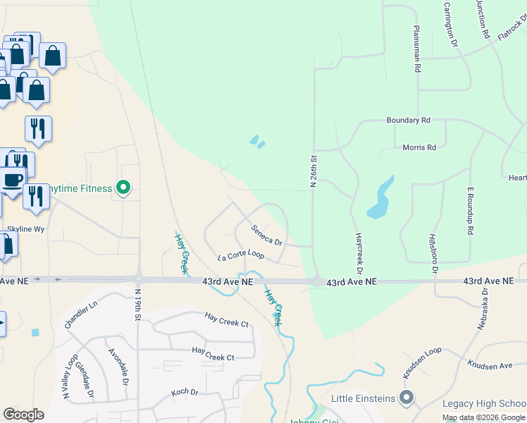 map of restaurants, bars, coffee shops, grocery stores, and more near 2416 Pointe Loop in Bismarck