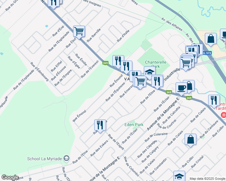map of restaurants, bars, coffee shops, grocery stores, and more near 1396 Rue de l'Équinoxe in Québec
