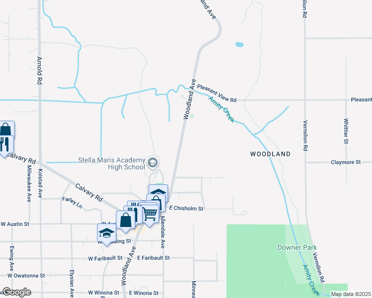 map of restaurants, bars, coffee shops, grocery stores, and more near 4420 Woodland Avenue in Duluth